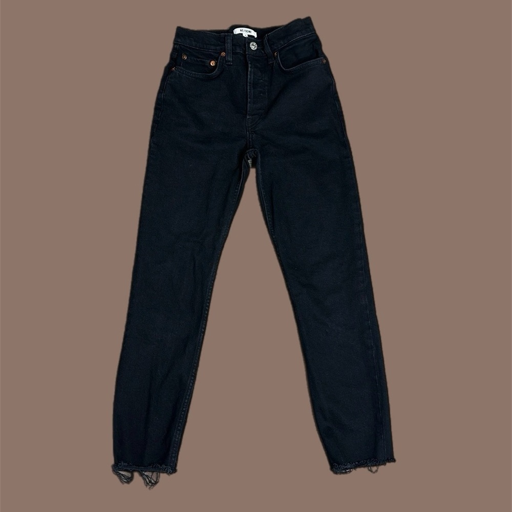 Re/Done Women’s Button-Fly High Rise Ankle Crop Jeans Black Sz 26